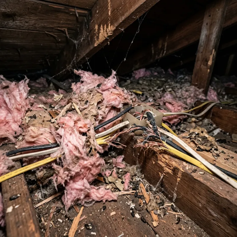 Contaminated ceiling insulation being assessed in a Fingal roof space